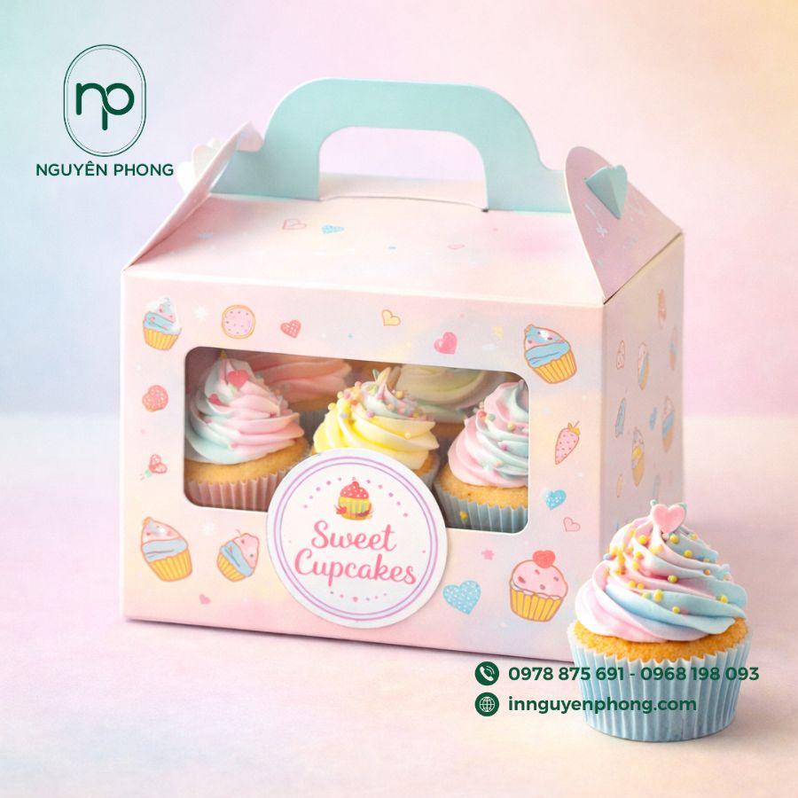 In hộp đựng bánh ngọt xinh xắn